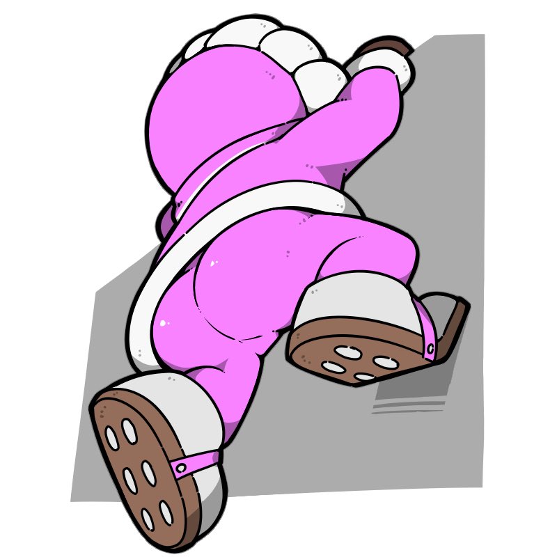 1girl ass fur-trimmed_hood fur-trimmed_jacket fur-trimmed_sleeves fur_trim hanging_on hood hood_up ice_climber jacket long_sleeves name_omoitukan2 nana_(ice_climber) nintendo pants pink_jacket pink_pants solo