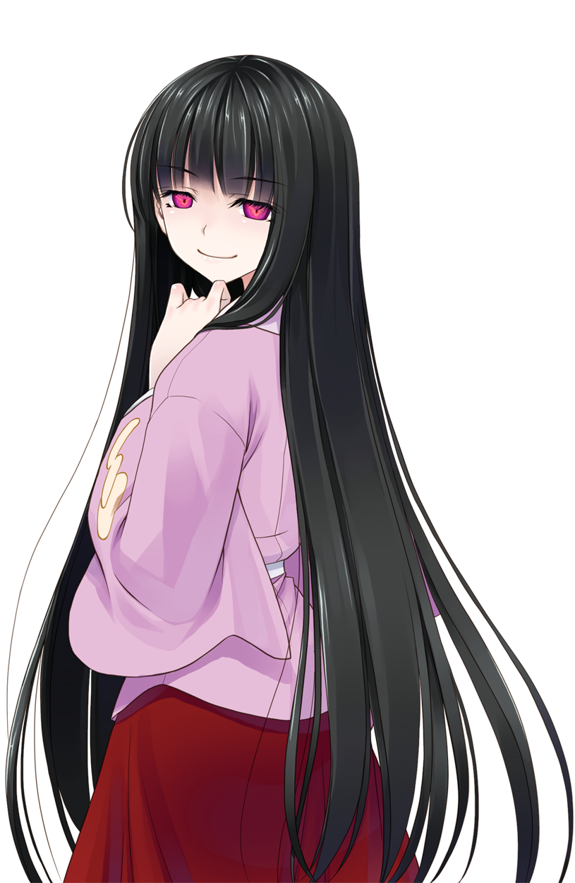 1girl black_hair code_geass crote dress eating female_focus geass highres houraisan_kaguya long_hair purple_eyes solo touhou transparent_background very_long_hair