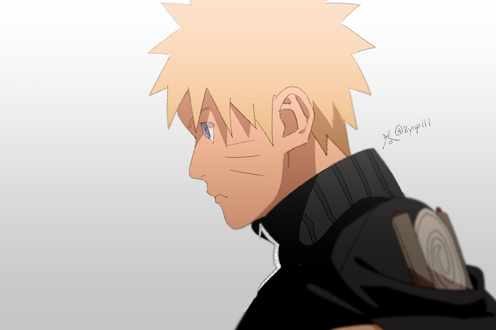 1boy black_jacket blonde_hair blue_eyes closed_mouth grey_background jacket male_focus naruto_(series) naruto_shippuuden ninja short_hair solo spiked_hair upper_body uzumaki_naruto zifletts
