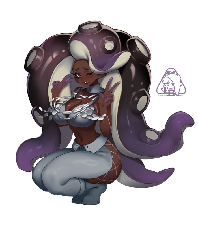 1girl alternate_costume breasts dark-skinned_female dark_skin large_breasts little_blood marina_(splatoon) solo splatoon_(series) splatoon_2