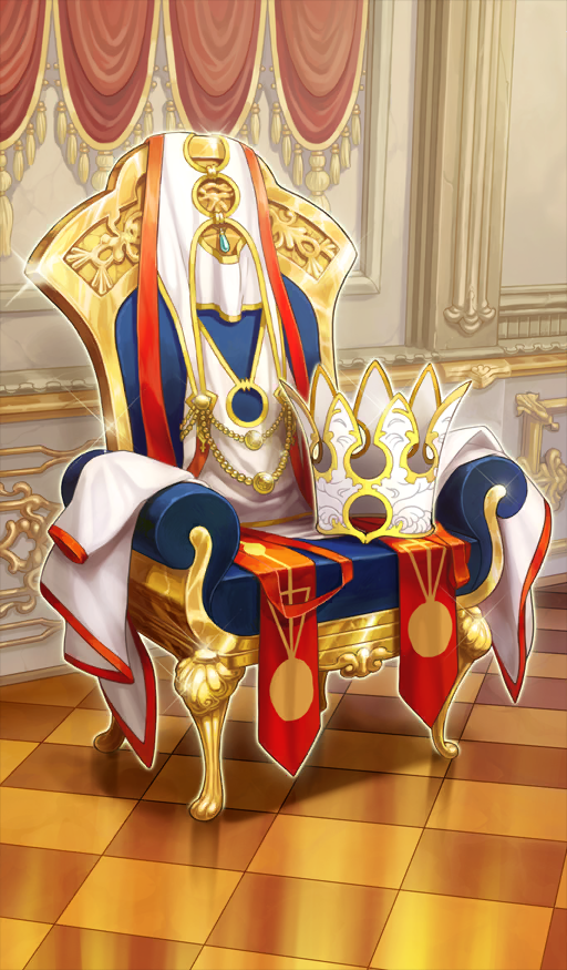 clothes_focus commentary crown dress dress_of_heaven fate/grand_order fate_(series) indoors lasengle no_humans official_art sparkle still_life third-party_source unworn_clothes unworn_crown unworn_dress white_crown white_dress