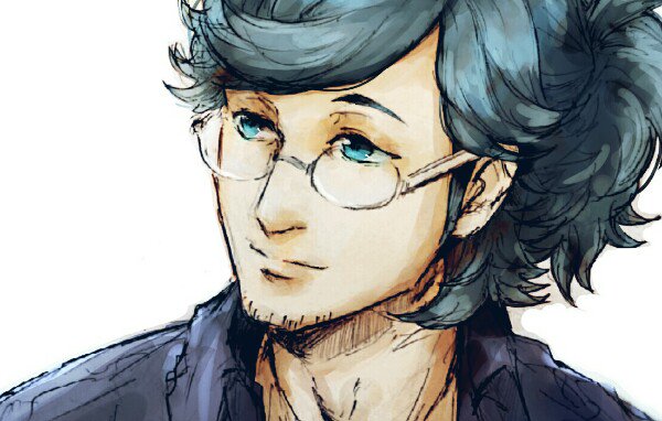 1boy beard blue_eyes blue_hair facial_hair fire_emblem fire_emblem_fates hotate_rayan looking_to_the_side male_focus nintendo portrait round_eyewear solo swept_bangs yukimura_(fire_emblem)