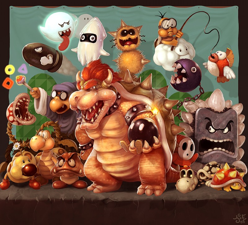 ambiguous_gender animate_inanimate blooper_(mario) bob-omb bomb bone boo_(mario) bowser bug bullet_bill chain_chomp cheep_cheep dry_bones elemental_(creature) explosive fish fishing fishing_rod flora_fauna ghost goomba koopa koopa_troopa lakitu magic magikoopa mario_(series) nintendo piranha_plant plant pokey_(mario) reptile shy_guy skeleton spiny spirit thwomp undead wiggler