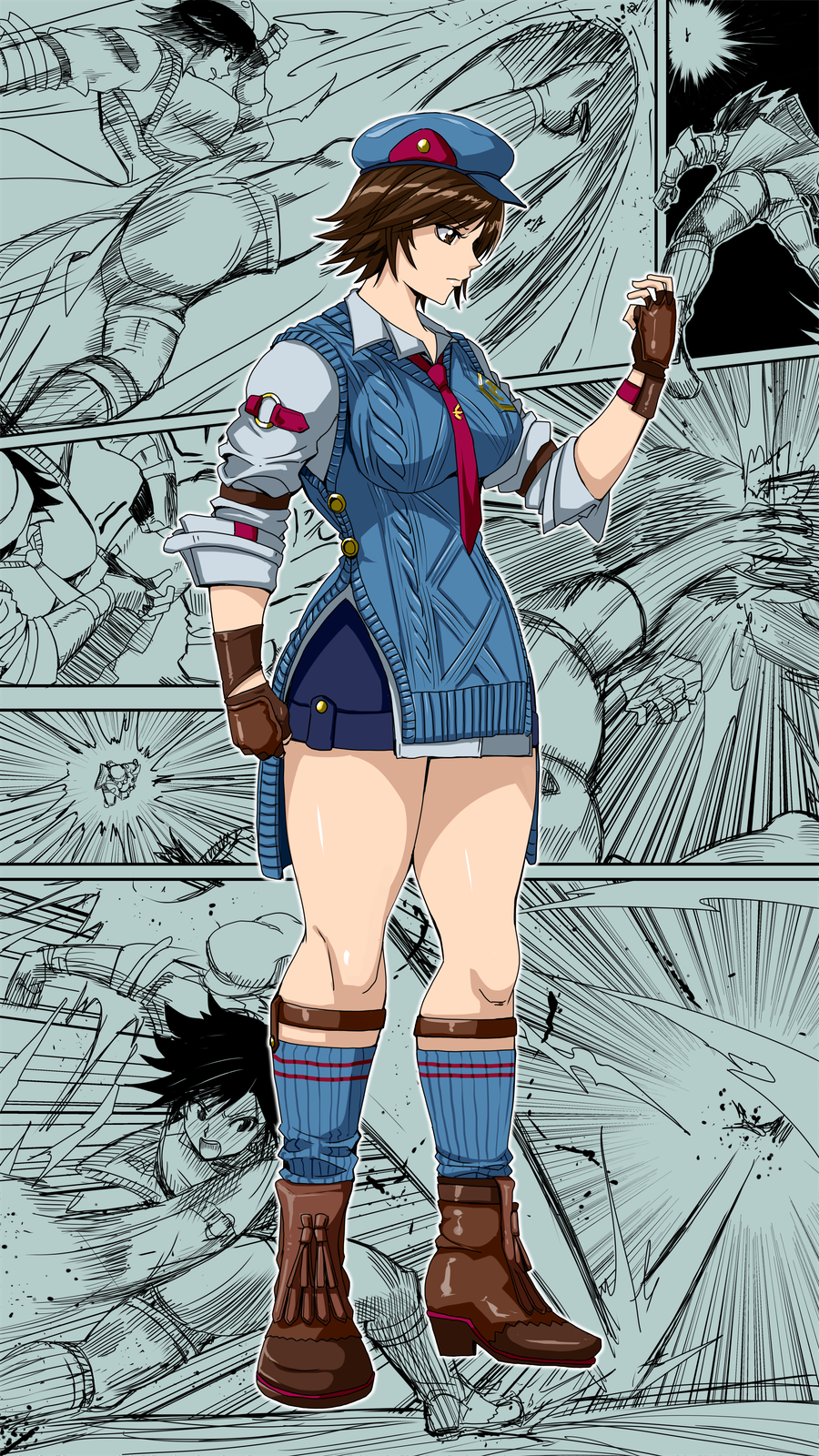 battle brown_hair highres hunter_x_hunter kazama_asuka parody raburebo solo tekken tekken_8