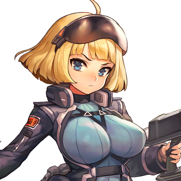 1girl blonde_hair blue_eyes blunt_bangs bodysuit bodysuit_under_clothes breasts closed_mouth female_focus game_cg goggles goggles_on_head griffon_(last_origin) gun hair_tuft headphones headphones_around_neck high_collar holding holding_gun holding_weapon jacket kakiman large_breasts last_origin looking_at_viewer official_art short_hair tight_clothes transparent_background upper_body weapon