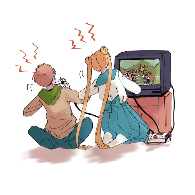 bishoujo_senshi_sailor_moon console crt sailor_moon sailor_v television tsukino_shingo tsukino_usagi video_game