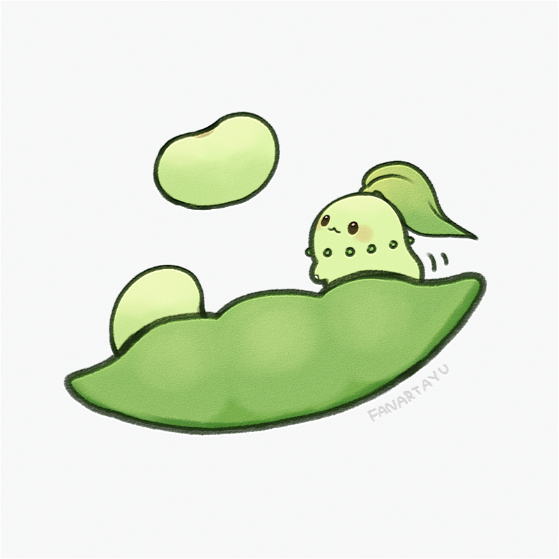 :3 ayu_(mog) beans chikorita commentary english_commentary gen_2_pokemon mixed-language_commentary motion_lines nintendo no_humans peas pokemon pokemon_(creature) signature simple_background solo white_background