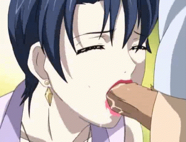 00s 1boy 1girl amamiya_emiko animated animated_gif aunt aunt_and_nephew blue_hair close-up closed_eyes deepthroat earrings enbo fellatio hetero incest jewelry lipstick makeup mature_female oral penis pubic_hair saliva short_hair taboo_charming_mother uncensored
