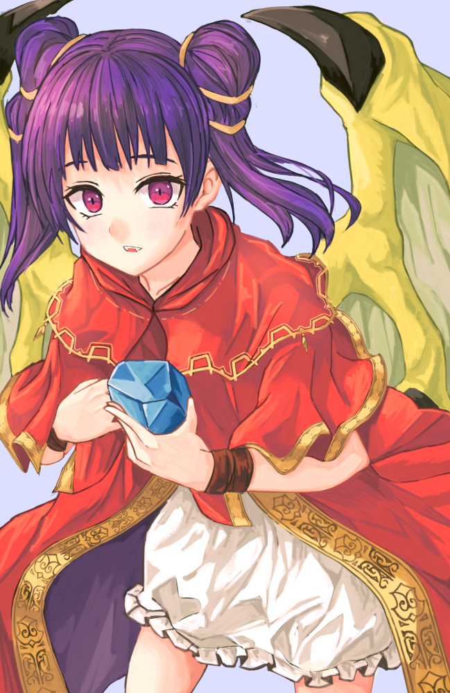 dragon_wings dress fire_emblem fire_emblem:_the_sacred_stones fuussu_(21-kazin) myrrh_(fire_emblem) purple_hair red_dress red_eyes twintails white_dress wings bracelet