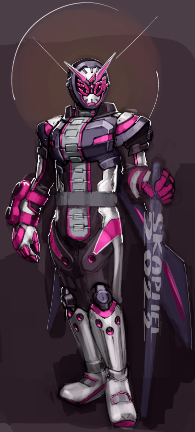 1boy 2022 armor armored_boots artist_name black_bodysuit black_footwear bodysuit boots brown_background clock clock_hands rider_belt full_body gloves kamen_rider kamen_rider_zi-o kamen_rider_zi-o_(series) male_focus multicolored_background pink_eyes pink_gloves profile rider_belt rider_watch shoes skaphel solo sword time_travel tokusatsu weapon zi-o_rider_watch ziku_driver