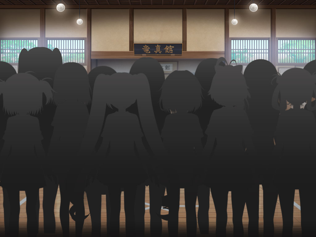 artist_request audience blue_sky ceiling_light day dojo drum game_cg indoors instrument magia_record:_mahou_shoujo_madoka_magica_gaiden mahou_shoujo_madoka_magica no_humans official_art reflective_floor shouji sign silhouette sky sliding_doors taiko_drum tape tree window wooden_floor
