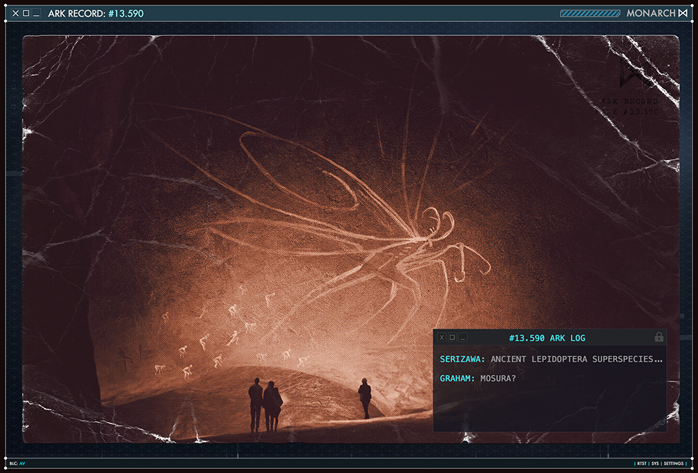 bug butterfly cave_paintings conspiracy giant giant_monster godzilla:_king_of_the_monsters godzilla_(series) hieroglyphics insect kaiju legendary_pictures monarch_(monsterverse) monster monsterverse moth mothra mural official_art promotional_art text_focus toho viral_marketing