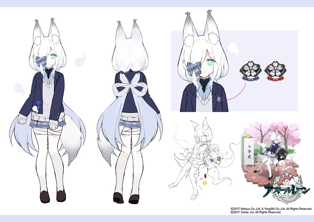1girl animal_ear_fluff animal_ears azur_lane baby_animal bird black_ribbon blue_eyes blue_jacket brown_footwear byulzzi checkered_clothes checkered_ribbon checkered_skirt chick concept_art fox_ears fox_girl fox_tail from_behind full_body grey_sweater hair_over_one_eye hair_ribbon jacket kasumi_(at_school_with_foo)_(azur_lane) kasumi_(azur_lane) long_hair long_sleeves looking_at_viewer low_twintails manjuu_(azur_lane) miniskirt multiple_views official_alternate_costume pantyhose ribbon sakura_empire_(emblem) school_uniform skirt sleeves_past_fingers sleeves_past_wrists sweater tail twintails very_long_hair white_hair white_pantyhose