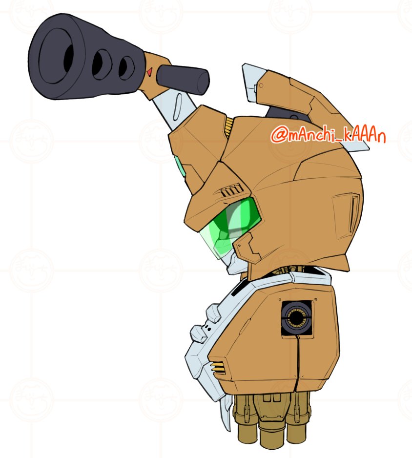 1boy brown_armor chibi commentary_request from_side green_eyes humanoid_robot manchi_kansuke medarot metabee profile robot simple_background solo twitter_username upper_body white_background