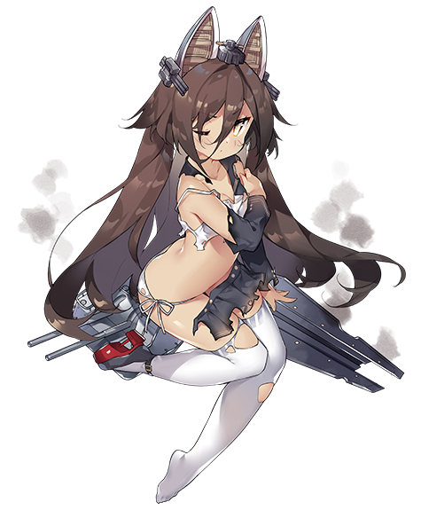 1girl amatsukaze_(warship_girls_r) animal_ears camisole fake_animal_ears female_focus full_body hair_between_eyes long_hair looking_at_viewer official_art one_eye_closed panties saru side-tie_panties sitting solo thighhighs torn_clothes torn_thighhighs transparent_background twintails underwear very_long_hair warship_girls_r white_panties white_thighhighs yellow_eyes