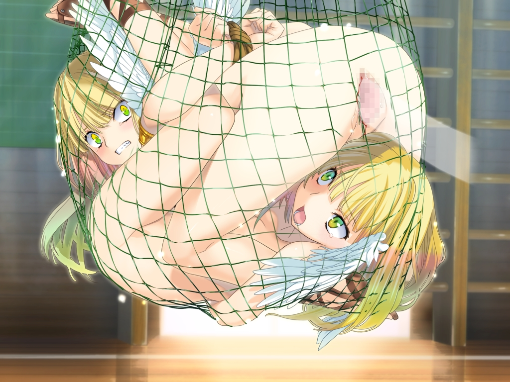 2girls 69 alice_soft angry ass bdsm blonde_hair blood blush bondage bound bound_wrists censored clenched_teeth game_cg green_eyes head_wings invisible_penis long_hair mosaic_censoring multicolored_hair multiple_girls net nude open_mouth orion_(orionproject) rance_(series) rance_quest rance_quest_magnum rape sandals sex tears teeth vaginal defloration wings