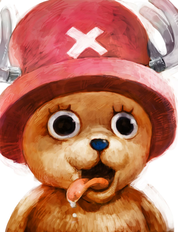 :p animal antlers blue_nose body_fur brown_hair creature furry hat horns lack one_piece open_mouth pink_hat realistic reindeer simple_background solo tongue tongue_out tony_tony_chopper top_hat white_background
