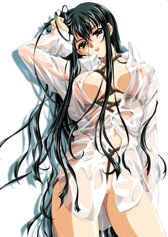 1girl bdsm black_hair bondage bound breast_bondage breasts carnelian crotch_rope duplicate female_focus long_hair mieno_yumi no_bra open_clothes open_shirt rope see-through_clothes shibari shirt solo thighs very_long_hair wam wam_xxxnovel-wetandmessy.com wet wet_clothes wet_shirt