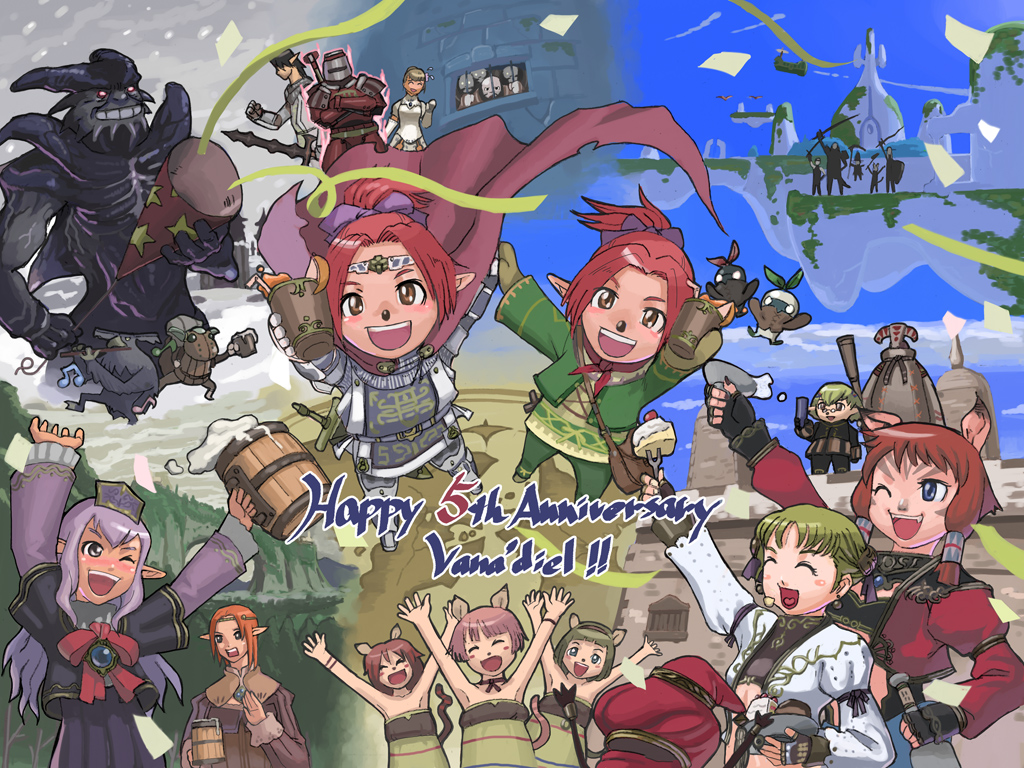00s 310 6+boys 6+girls afumau_(final_fantasy) dark_lord elf elvaan everyone final_fantasy final_fantasy_xi galka goblin goblin_(final_fantasy) happy_birthday hume mithra_(ff11) multiple_boys multiple_girls naja_salaheem ovjang pointy_ears prishe puppet shadow_lord shantotto tarutaru ulmia vana&#039;diel