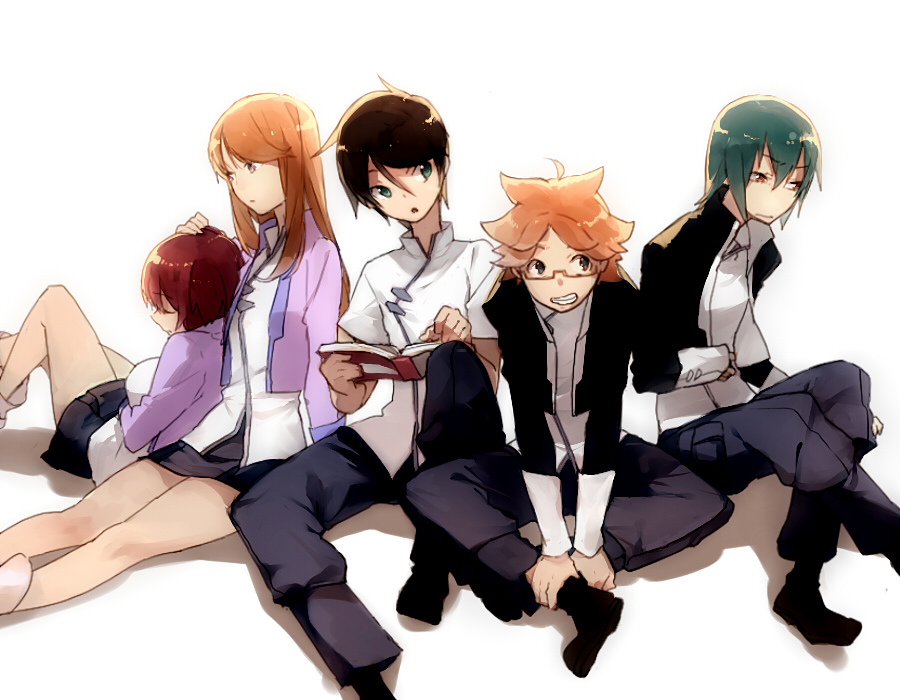 10s 2girls 3boys asagi_toshikazu black_hair blonde_hair blue_hair book brown_eyes brown_hair glasses hitachi_izuru irie_tamaki kittyon03 kugimiya_kei long_hair majestic_prince multiple_boys multiple_girls open_mouth purple_eyes red_eyes short_hair suruga_ataru