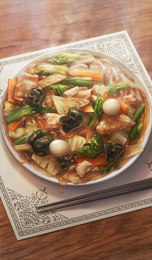 bowl chopsticks commentary_request fate/grand_order fate_(series) food food_focus food_request lasengle no_humans official_art steam still_life third-party_source