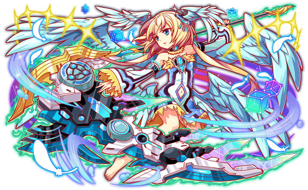 adapted_costume alternate_costume aqua_eyes aqua_wings artist_request bare_legs bare_shoulders barefoot black_choker blonde_hair cel_shading choker covered_navel crash_fever cube detached_sleeves dress feathers full_body game_cg head_wings holding holding_polearm holding_weapon jung_(crash_fever) long_hair low_wings medium_hair navel number_print numbered official_alternate_costume official_art open_mouth outline polearm print_sleeves red_outline solo spear square square_print strapless strapless_dress tachi-e third-party_source transparent_background very_long_hair weapon white_dress white_feathers white_sleeves wings