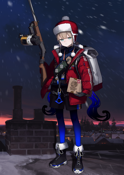 1boy androgynous arm_at_side astg backpack bag belt black_boots black_gloves black_pantyhose black_shorts blue_hair blue_pantyhose blue_shirt blunt_bangs boots box braid brown_hair buttons captain_nemo_(fate) captain_nemo_(santa)_(fate) cardboard_box chimney closed_mouth collared_shirt down_jacket fate/grand_order fate_(series) fur-trimmed_boots fur-trimmed_headwear fur_trim game_cg gloves gradient_hair gradient_pantyhose green_eyes gun hand_up harness hat holding holding_box holding_gun holding_weapon jacket lace-up_boots lanyard long_hair long_sleeves looking_to_the_side low_twin_braids low_twintails male_focus multicolored_hair nemo_(fate) official_art on_roof open_clothes open_jacket pantyhose pantyhose_under_shorts polo_shirt pom_pom_(clothes) red_hat red_jacket rifle shirt shorts sidelocks snowing solo third-party_source trigger_discipline twin_braids twintails two-tone_hair ushanka very_long_hair weapon wing_collar