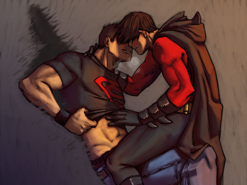 2boys abs bad_id bad_tumblr_id bara biceps black_bodysuit black_shirt blush bodysuit breath clothes_lift cris_art dc_comics feeling_muscles feet_out_of_frame from_side groin hair_over_eyes hand_on_another&#039;s_stomach imminent_kiss lifting_own_clothes male_focus multiple_boys muscular muscular_male pectorals red_bodysuit red_robin shirt shirt_lift short_hair sideburns stomach straddling superboy superman_logo t-shirt thick_thighs thighs tight_clothes tight_shirt undressing upright_straddle yaoi