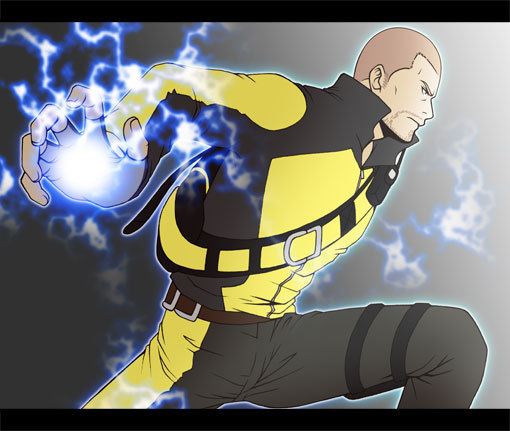 1boy beard belt black_pants cole_macgrath electricity facial_hair fighting_stance frown infamous jacket male_focus mustache pants short_hair solo yellow_jacket