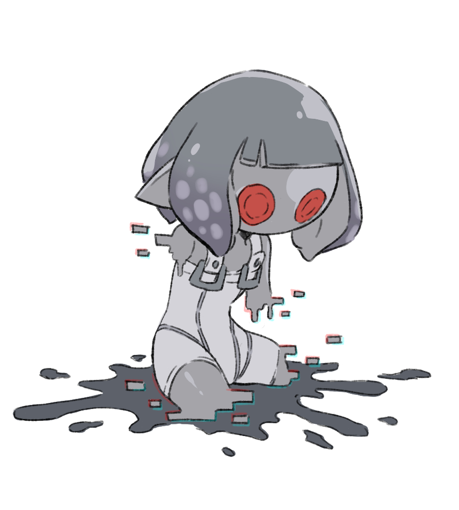 1girl amputee bodysuit digital_dissolve full_body grey_hair grey_skirt jelleton medium_hair nintendo parallel_canon_(splatoon) pointy_ears quadruple_amputee red_eyes simple_background sitting skirt sleeveless sleeveless_bodysuit solo splatoon_(series) splatoon_3 splatoon_3:_side_order tentacle_hair teo_(teorekka) white_background white_bodysuit