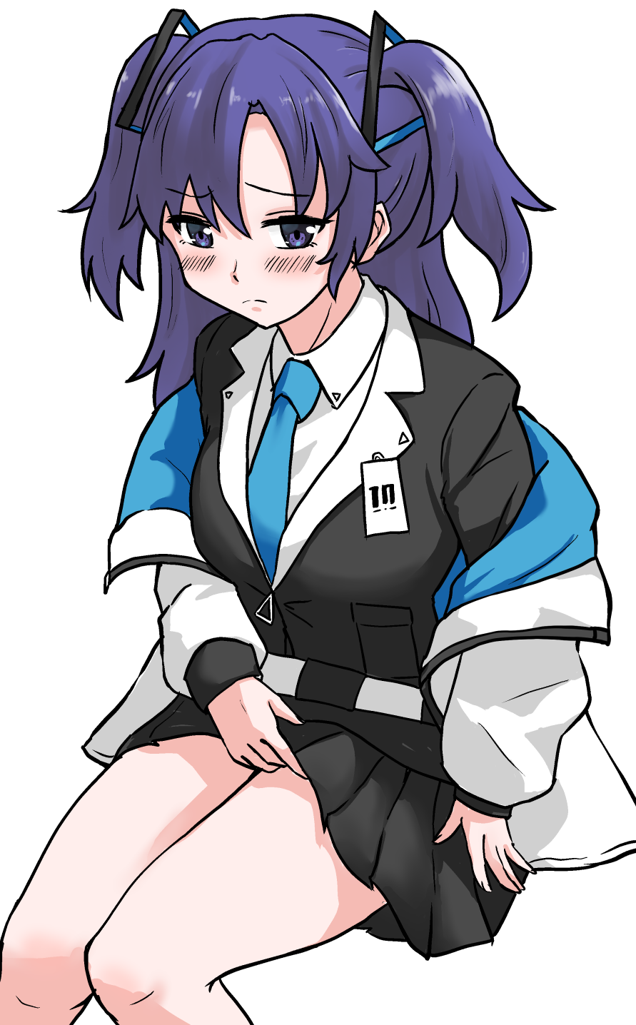 1girl blue_archive highres niceratus_kiotensis school_uniform sitting solo white_background yuuka_(blue_archive)
