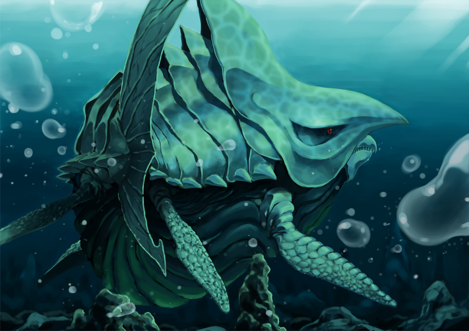 alien bubble daiei_motion_picture fins fish gamera_(series) gamera_vs._zigra kaiju no_humans nurikabe_(mictlan-tecuhtli) ocean red_eyes sea_monster shark sharp_teeth space_monster teeth underwear zigra