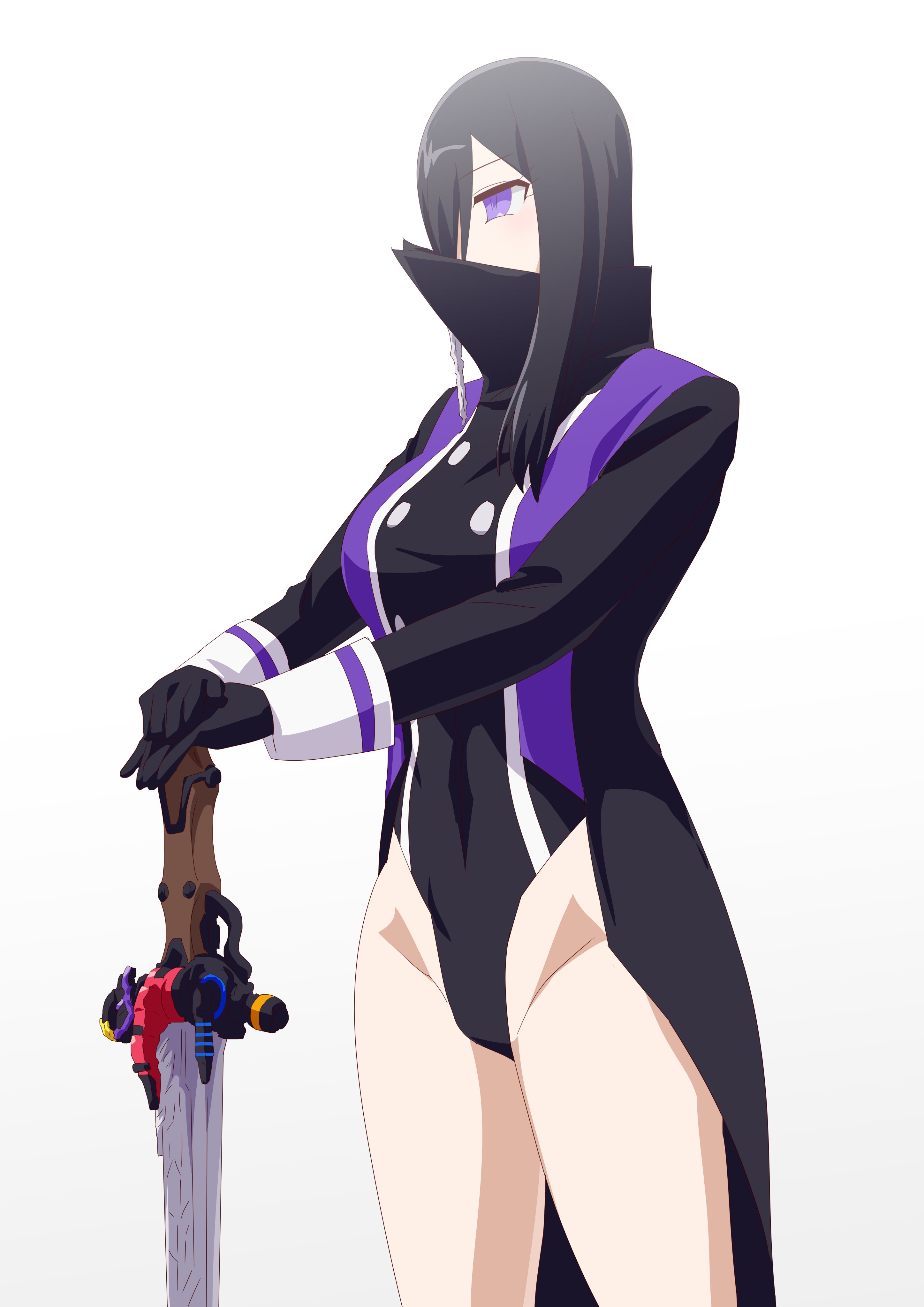 1girl absurdres coat heterochromia highres holding holding_sword holding_weapon kanisuka_rita leotard_coat no_pants ohsama_sentai_king-ohger otokamu super_sentai sword weapon