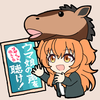 1girl black_jacket brown_background commentary_request cosplay horse_head jacket long_hair long_sleeves lowres mayano_top_gun_(racehorse) mayano_top_gun_(racehorse)_(cosplay) mayano_top_gun_(umamusume) open_clothes open_jacket orange_eyes orange_hair pose_imitation real_life simple_background solo tabara_seiki tabara_seiki_(cosplay) tokyo_sports translation_request two_side_up umaajiha umamusume