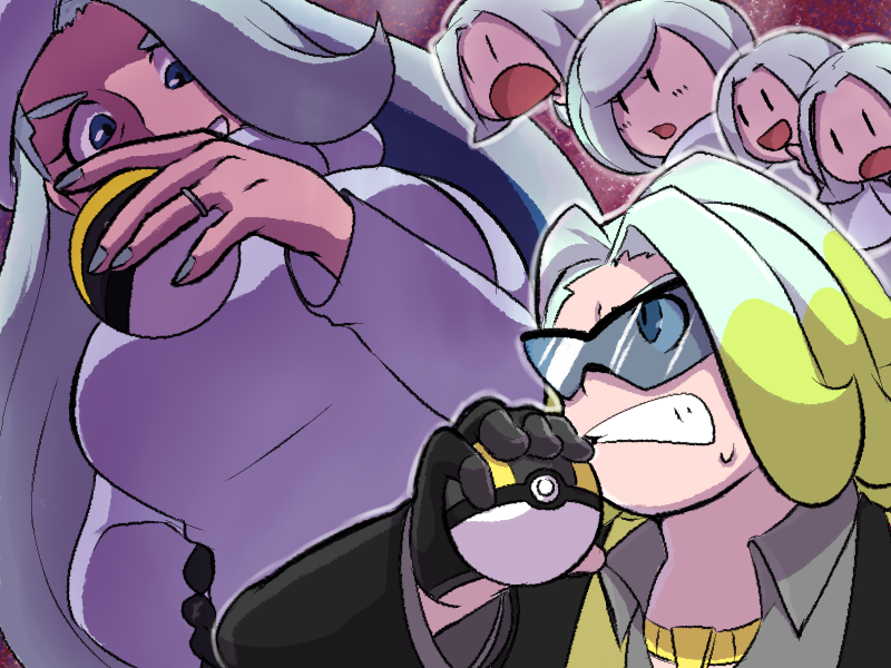 2girls 3boys black-framed_eyewear blue-tinted_eyewear blue_eyes breasts brother_and_sister brothers brown_jacket collared_shirt earrings from_below fur_collar gloves gordie&#039;s_brothers_(pokemon) gordie&#039;s_sister_(pokemon) gordie_(pokemon) grin hat holding holding_poke_ball jacket jewelry large_breasts long_hair long_sleeves mature_female melony_(pokemon) mother_and_daughter mother_and_son multicolored_hair multiple_boys multiple_girls necklace nintendo pearl_earrings poke_ball pokemon pokemon_swsh ring shirt short_hair siblings single_glove smile streaked_hair sunglasses sweatdrop sweater teeth tinted_eyewear two-tone_hair ultra_ball upper_body ushanka v-shaped_eyebrows wedding_ring white_hat white_sweater yuuya_(hakase-luv)
