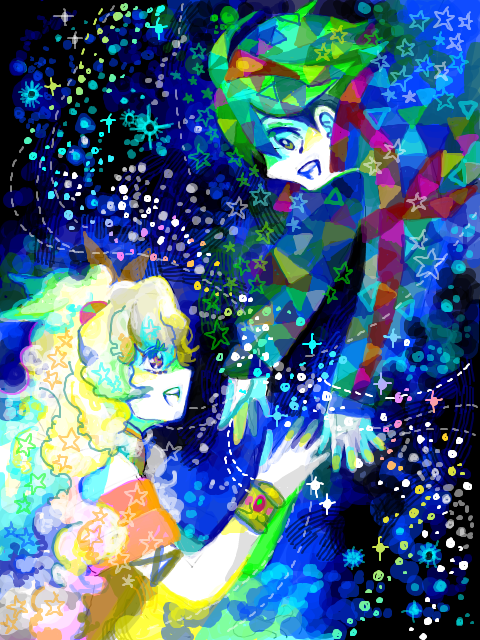 00s 1boy 1girl aged_down colorful couple happy hetero nia_teppelin nosuke_(umiboshi) reaching simon_(ttgl) tegaki tengen_toppa_gurren_lagann