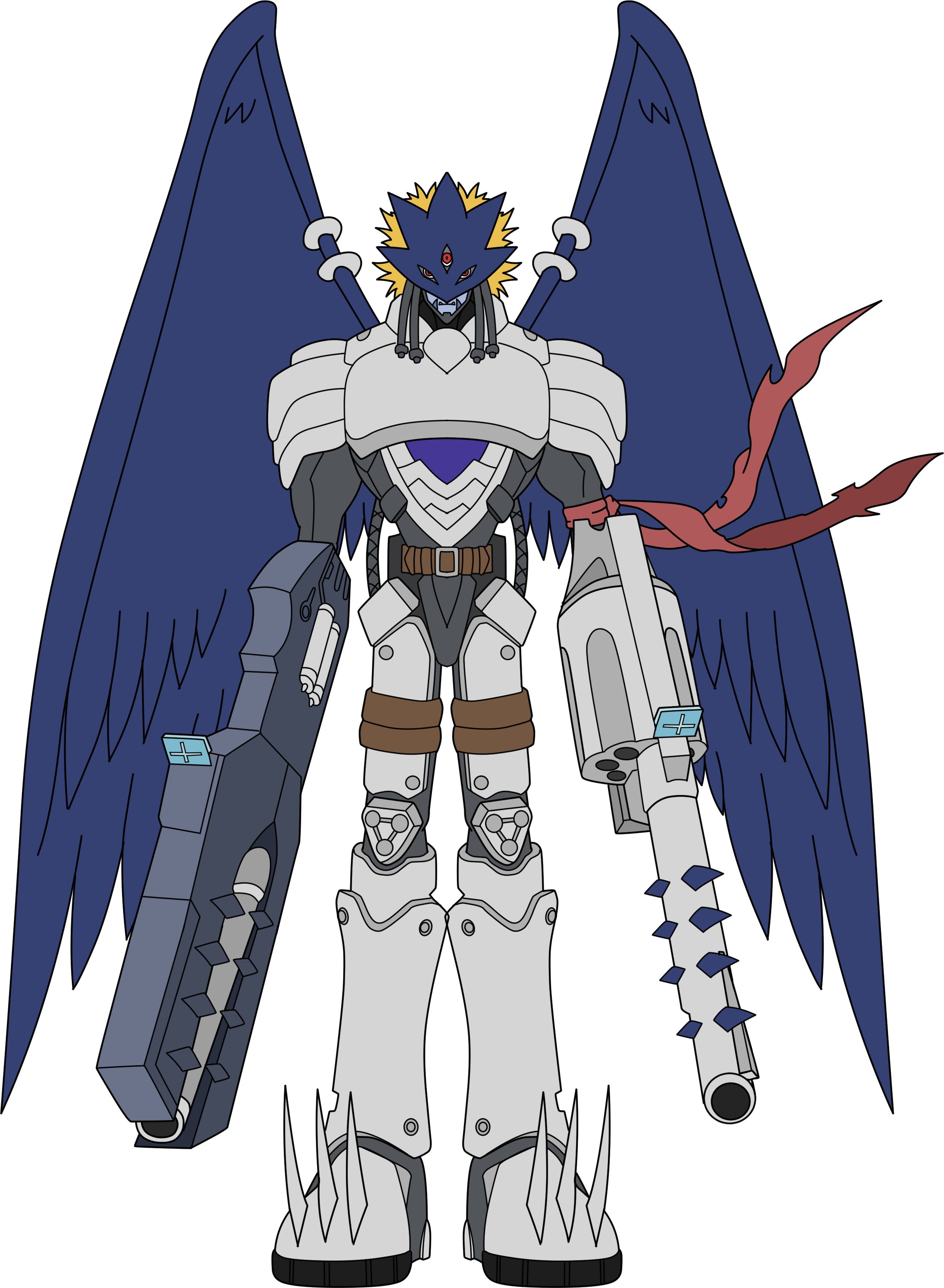 1boy absurdres beelzebumon_(digimon_xros_wars) beelzebumon_+_revolmon digimon digimon_(creature) gun highres male_focus solo transparent_background weapon wings