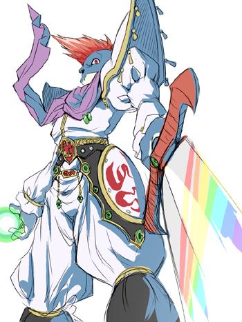 1boy armor breath_of_fire breath_of_fire_ii ekaru_hoppe_de_pe_tapeta frog lowres male_focus mohawk red_hair solo sword taka_yanagi takayanagi_(artist) weapon