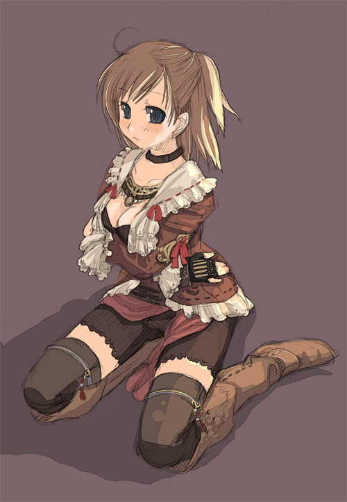 00s 1girl boots brown_boots corsair corsair_(final_fantasy) female_focus final_fantasy final_fantasy_xi half_updo hume solo thighhighs
