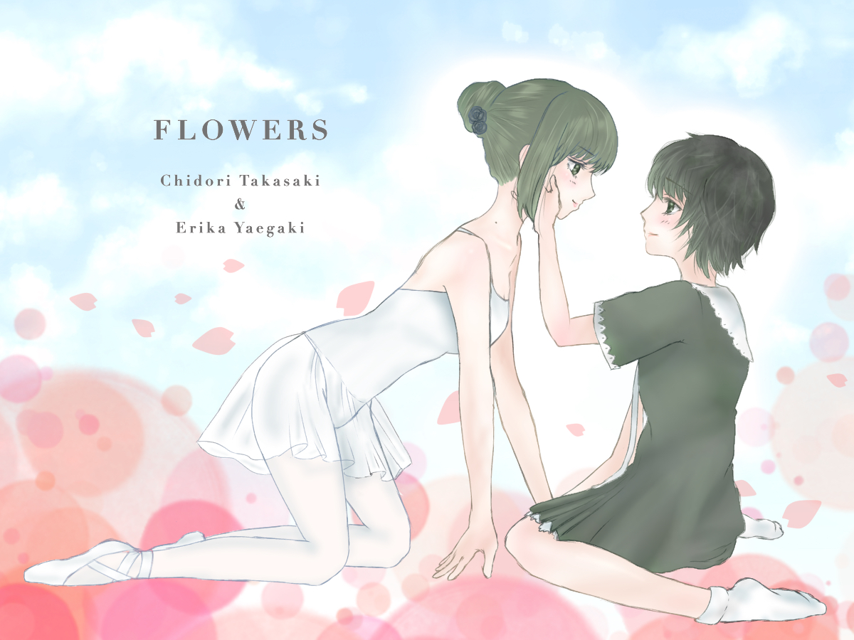 2girls ballerina black_dress black_hair chignon dress flowers_(game) leotard multiple_girls takasaki_chidori white_leotard yaegaki_erika