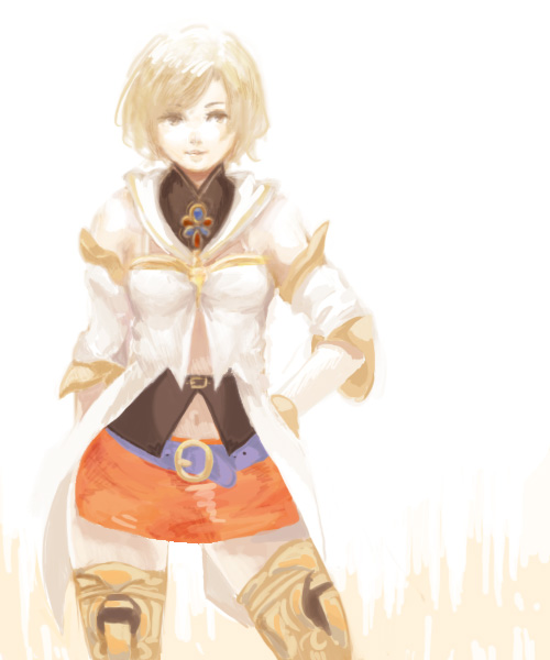 00s 1girl armor ashelia_b&#039;nargin_dalmasca belt blonde_hair breasts female_focus final_fantasy final_fantasy_xii ma-hain-scarlet miniskirt short_hair skirt solo thighhighs