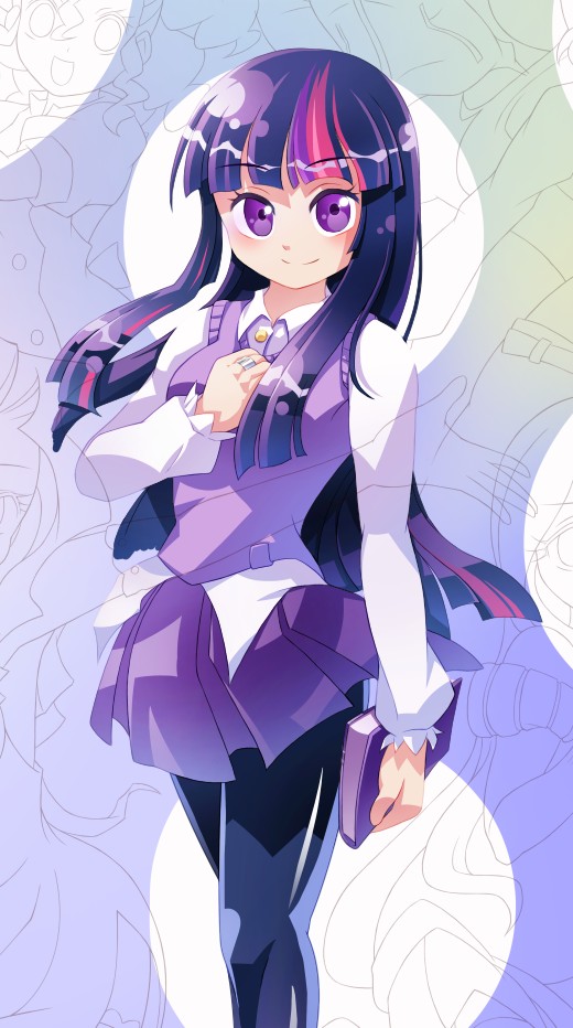1girl black_pantyhose book female_focus jewelry long_hair multicolored_hair my_little_pony my_little_pony:_friendship_is_magic pantyhose personification purple_eyes purple_hair purple_skirt red_hair ring skirt solo streaked_hair twilight_sparkle xin_yu_hua_yin zxyon2008