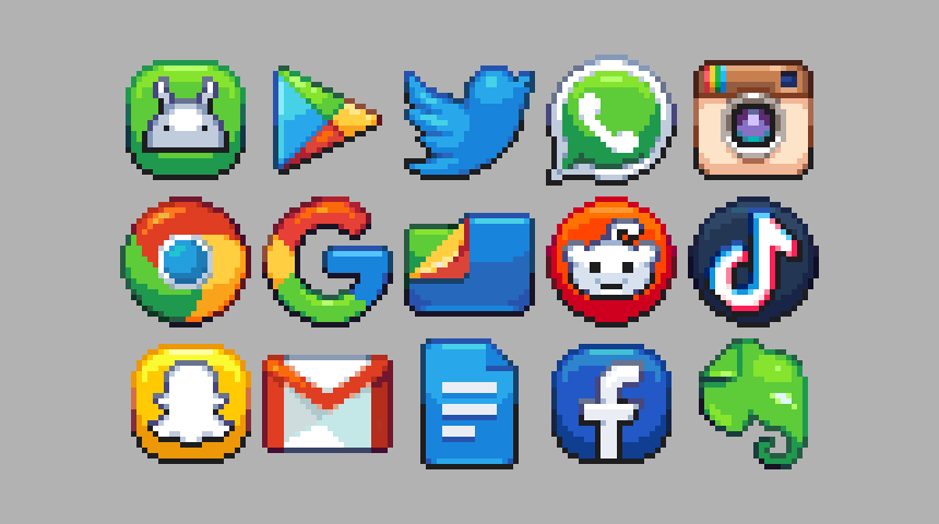 android_(os) commentary derivative_work english_commentary evernote facebook facebook_logo gmail google google_chrome google_docs google_play grey_background icon_(computing) instagram instagram_logo logo no_humans reddit reffpixels simple_background snapchat tiktok tiktok_logo twitter twitter_logo whatsapp