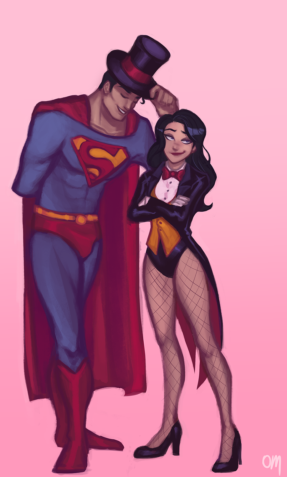 cape dc_comics hat highres magician magician&#039;s_hat red_cape superman superman_(series) thighhighs top_hat zatanna zatanna_zatara