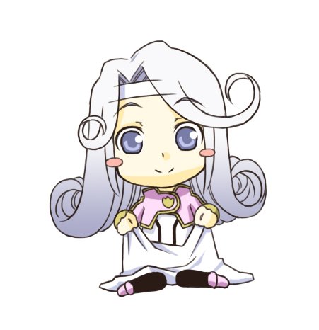 2000s_(style) cape chibi chibi_only curly_hair deformed dress headband hinosita_hikari in-franchise_crossover long_hair lowres mel_(tales) pink_cape tales_of_(series) tales_of_phantasia tales_of_phantasia:_narikiri_dungeon white_dress white_hair white_headband
