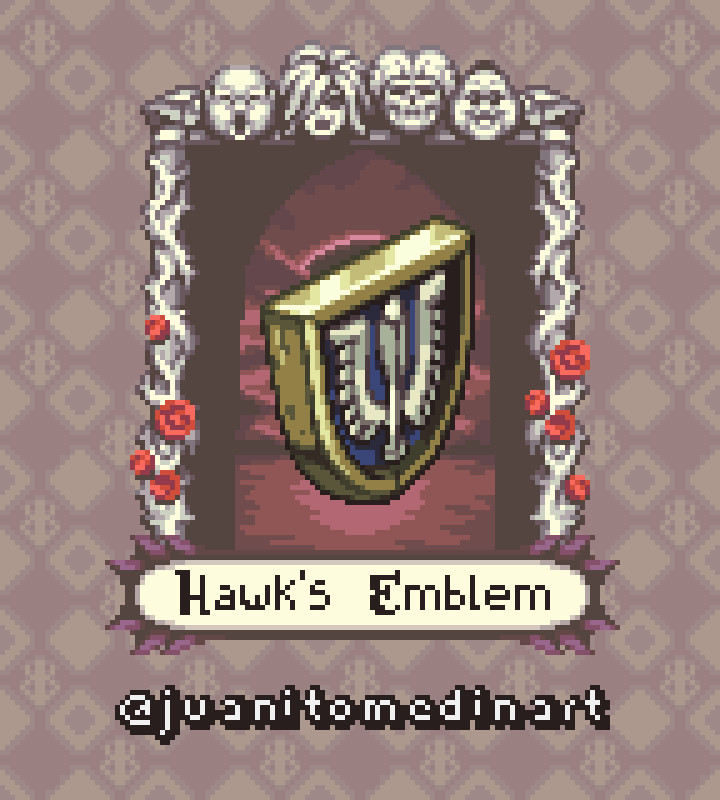 artist_name berserk border brand_of_sacrifice conrad_(berserk) eclipse emblem fantasy flower jewelry juanito_medina logo name_tag no_humans pixel_art portrait rose slan_(berserk) sprite sprite_art twitter_username ubik_(berserk) void_(berserk)