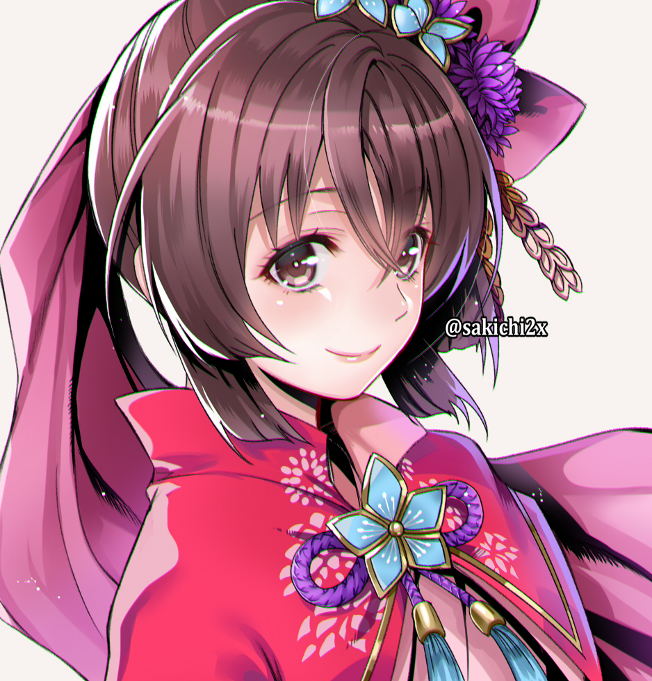 brooch brown_eyes brown_hair hair_ornament japanese_clothes jewelry kmono lips oichi oichi_(sengoku_musou) sakichi6891 sengoku_musou sengoku_musou_5 smile