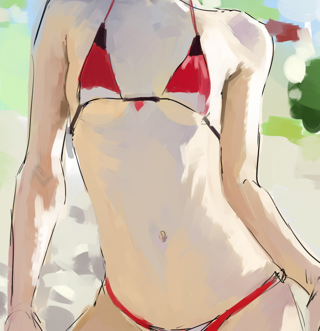 1girl bikini breasts female_focus kawakami_rokkaku navel original red_bikini sketch small_breasts solo standing swimsuit torso ushijima_iiniku