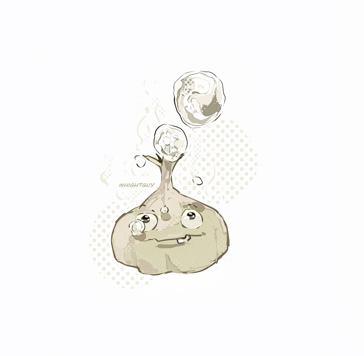 artist_name black_eyes bubble closed_mouth commentary garlic_(plants_vs._zombies) halftone hightguy no_humans plants_vs._zombies solo straight-on tooth white_background