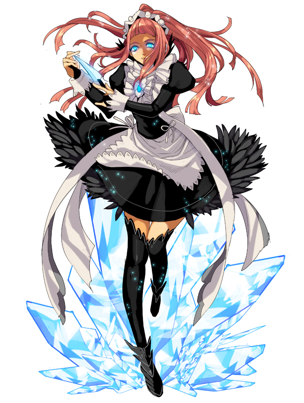1girl apron blue_eyes feather_trim felicia_(fire_emblem) fire_emblem fire_emblem_fates ice long_hair maid maid_apron maid_headdress nintendo pink_hair ponytail solo tsuko_(25mnts)